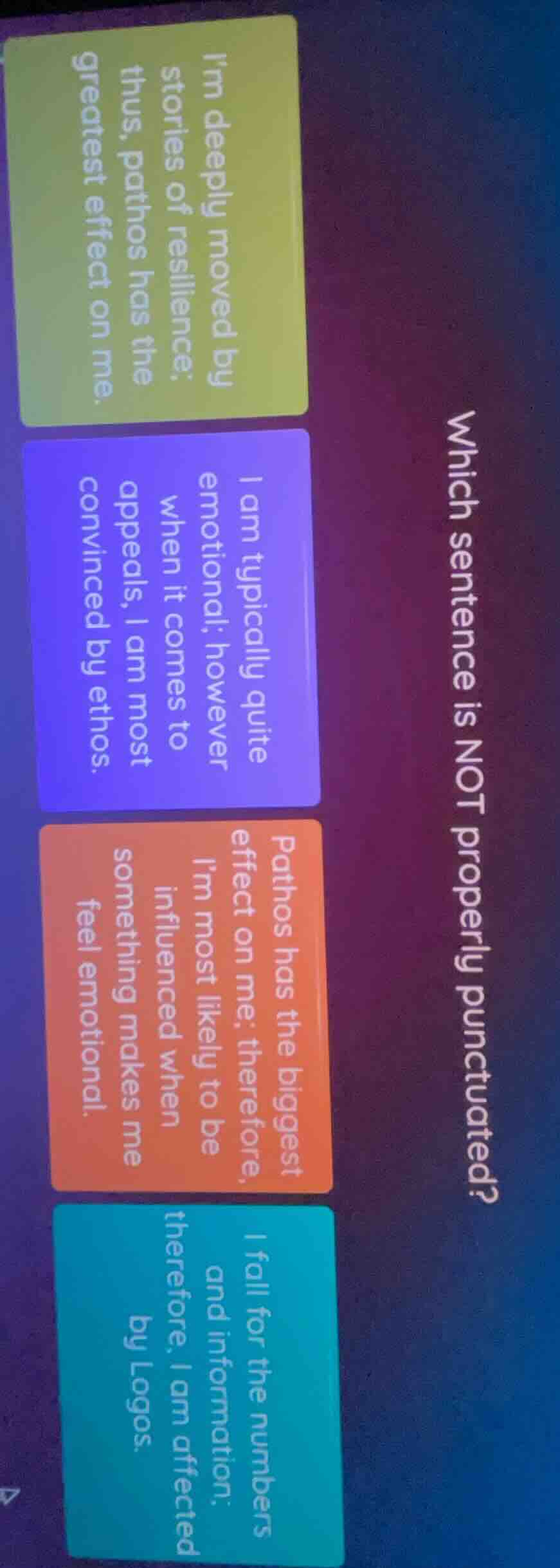 which sentence is not properly punctuated? im deeply moved by stories o…