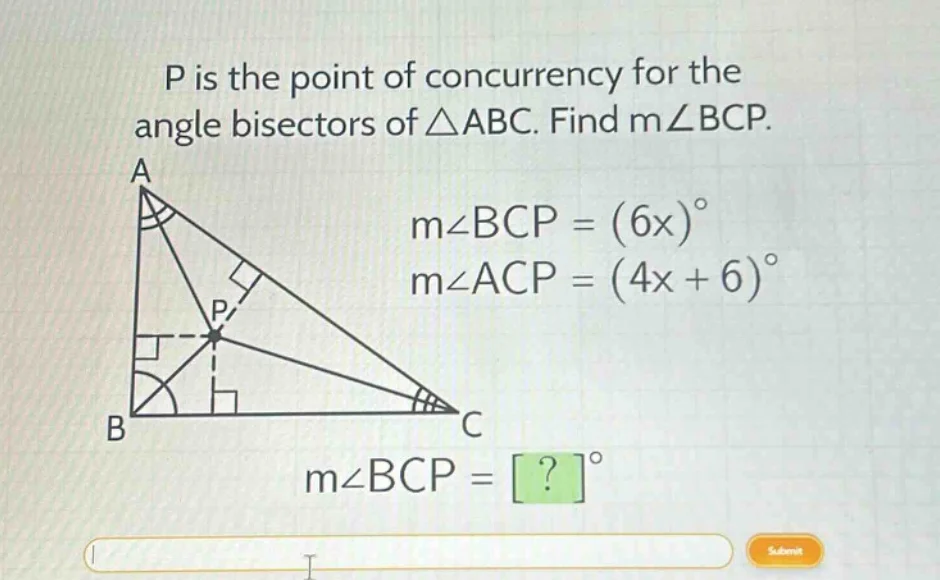p is the point of concurrency for the angle bisectors of $\\triangle ab…
