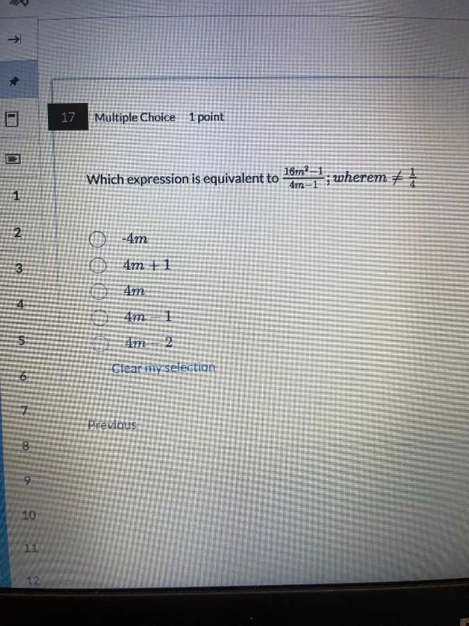 17 multiple choice 1 point which expression is equivalent to $\frac{16m…