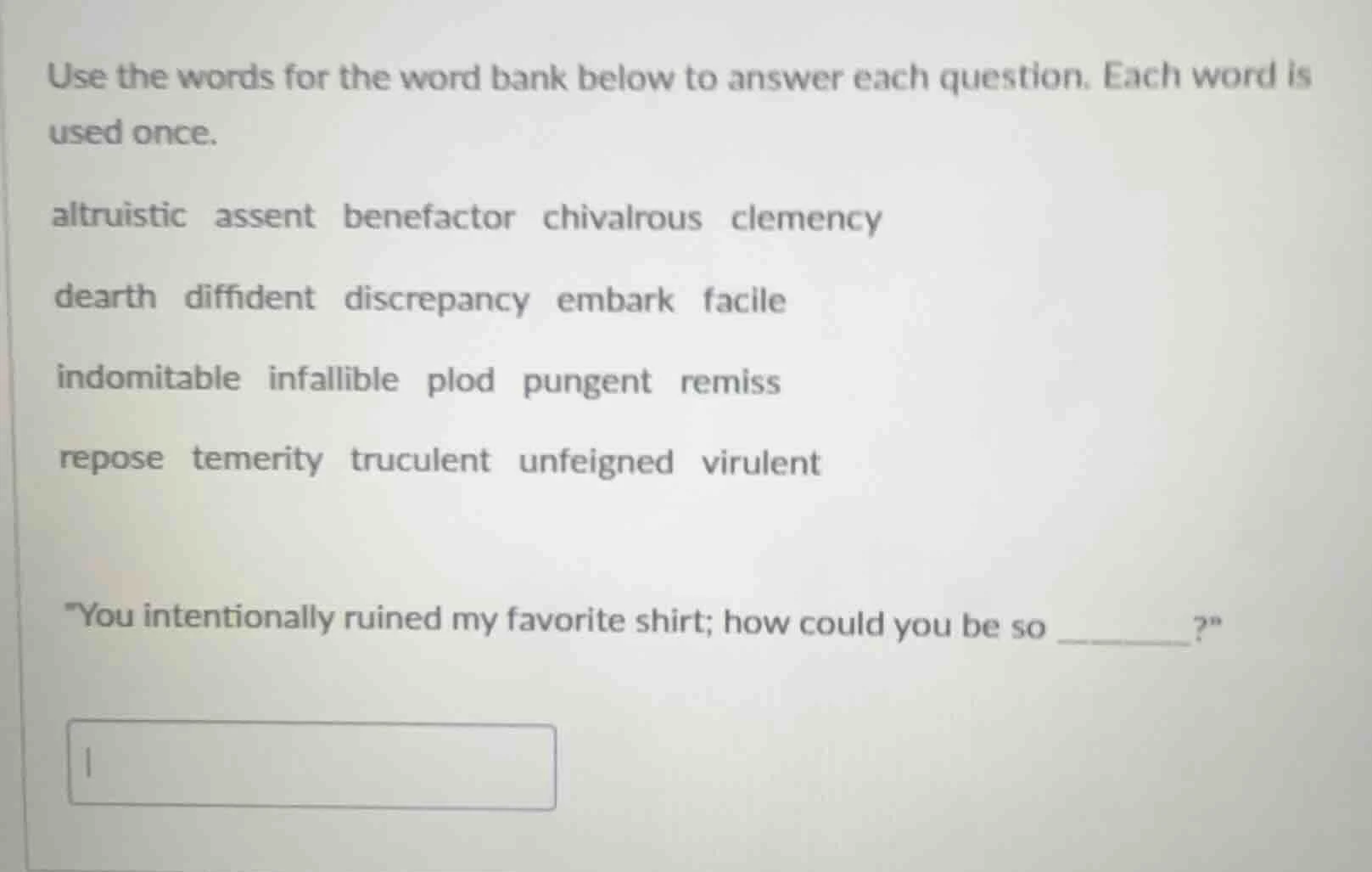 use the words for the word bank below to answer each question. each wor…