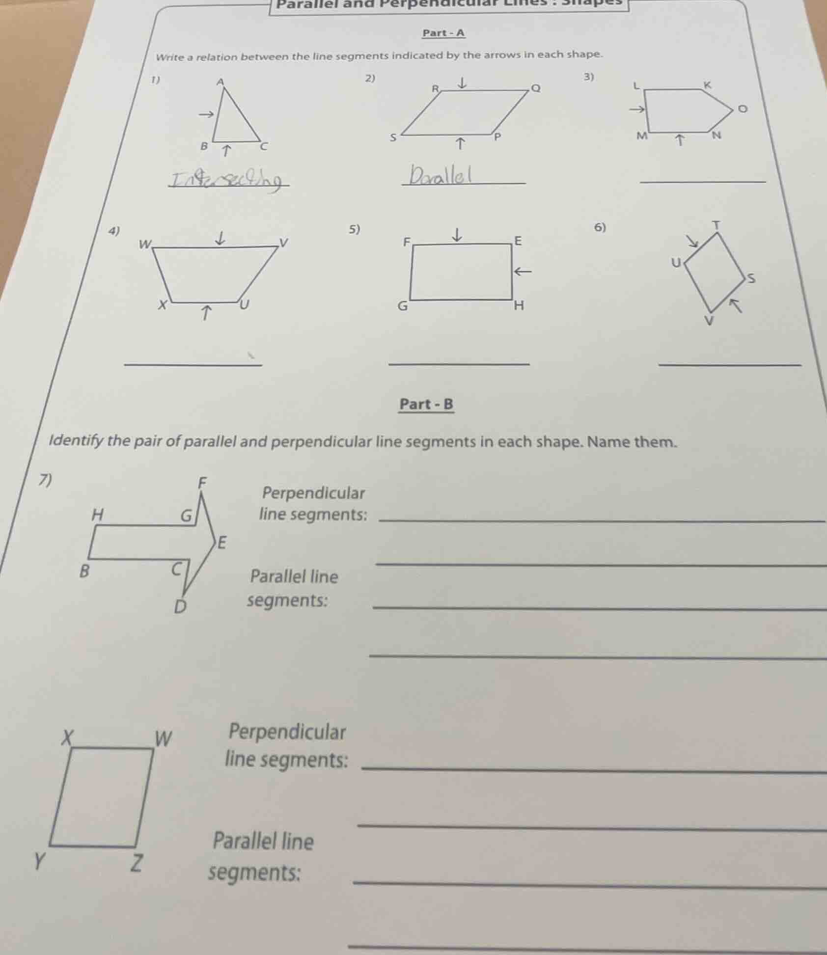 parallel and perpendicular lines : shapes part - a write a relation bet…