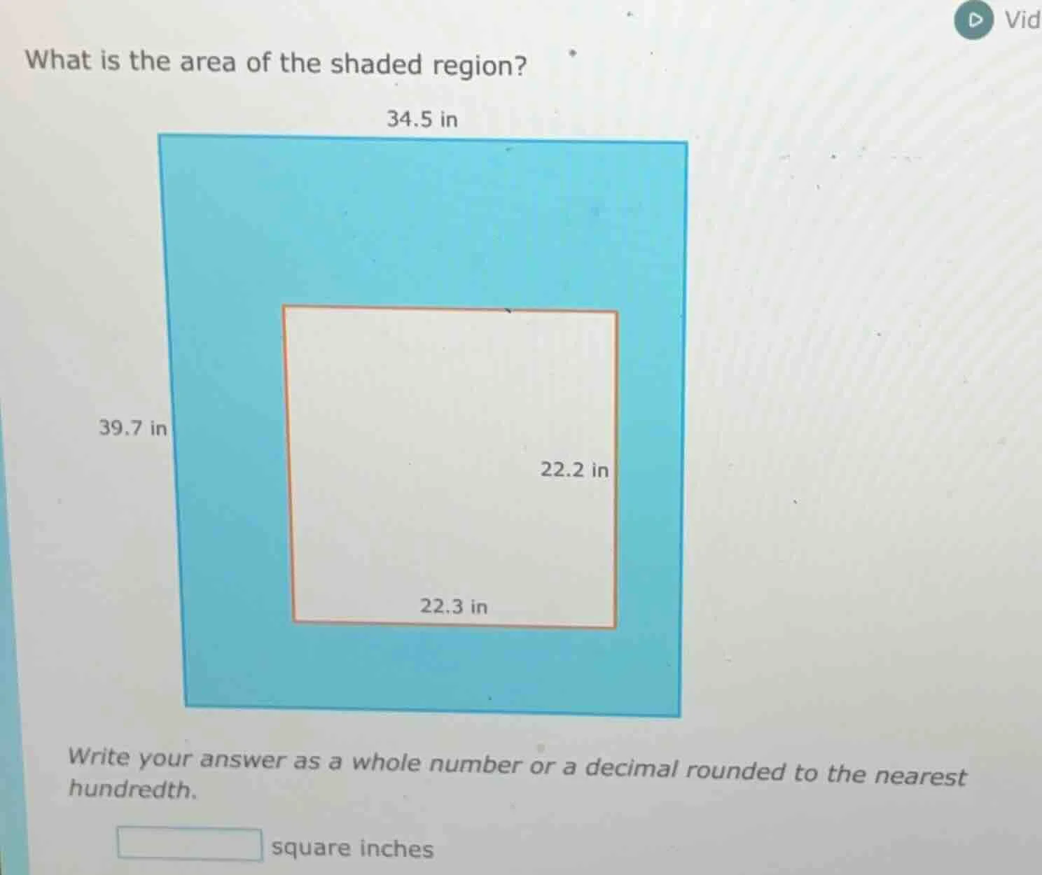what is the area of the shaded region? 34.5 in 39.7 in 22.2 in 22.3 in …