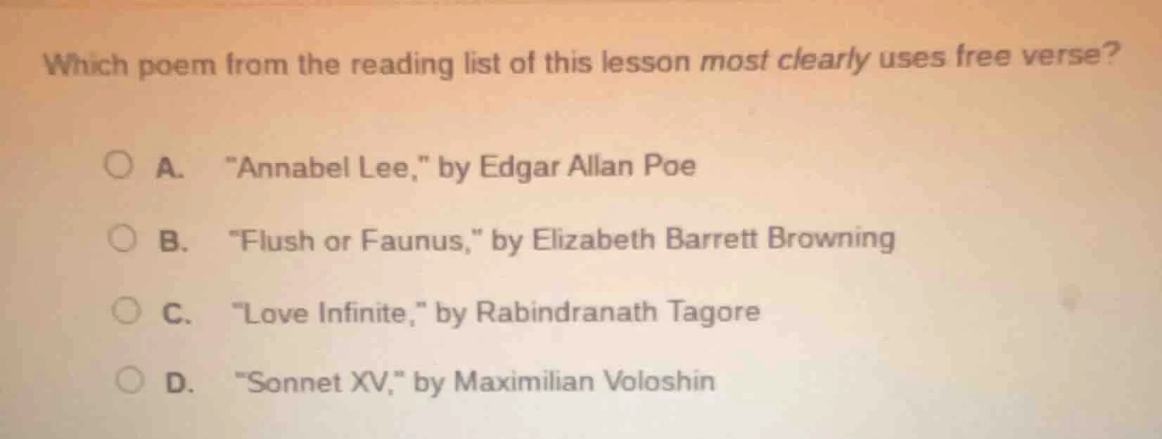 which poem from the reading list of this lesson most clearly uses free …