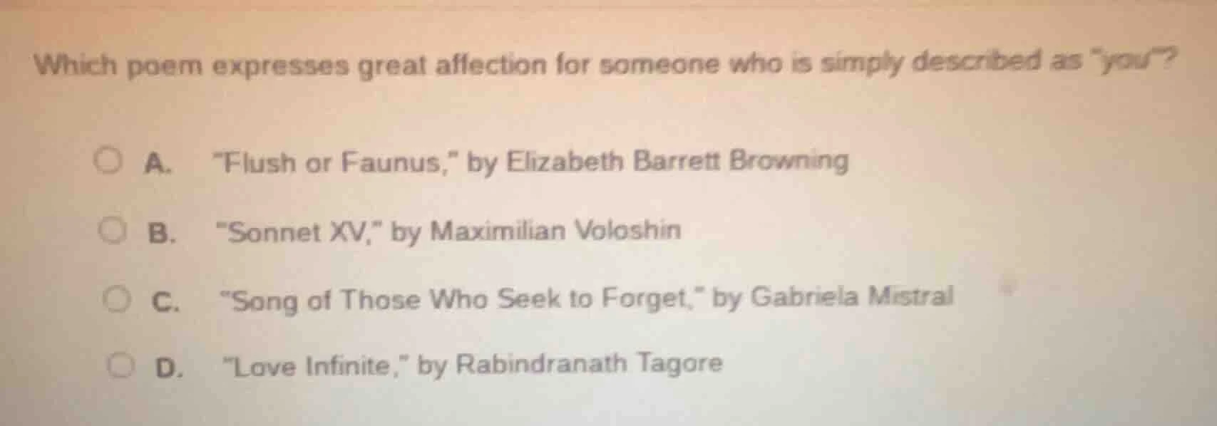 which poem expresses great affection for someone who is simply describe…