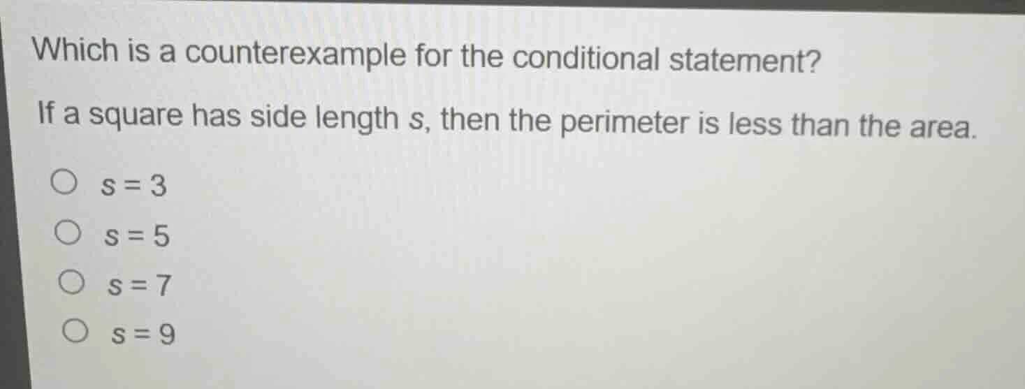 which is a counterexample for the conditional statement? if a square ha…
