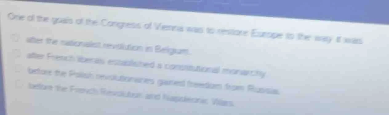 one of the goals of the congress of vienna was to restore europe to the…