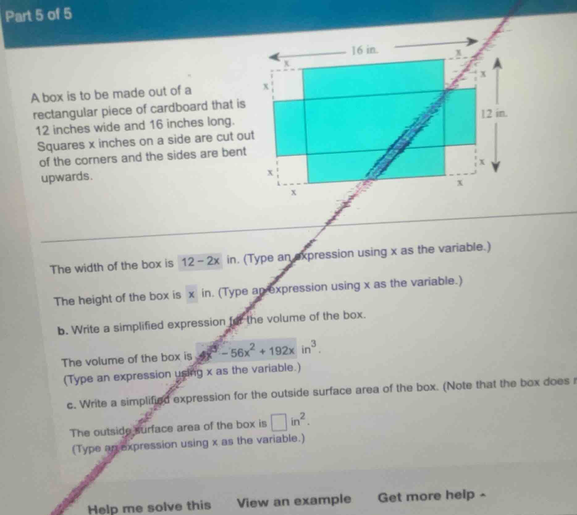 part 5 of 5 a box is to be made out of a rectangular piece of cardboard…