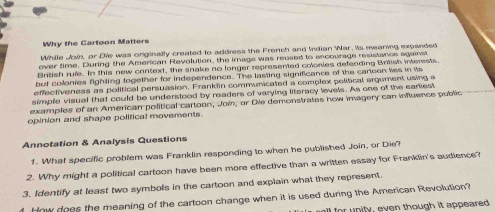 why the cartoon matters while join, or die was originally created to ad…