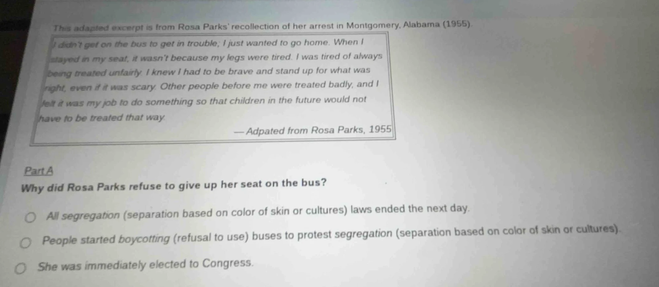 this adapted excerpt is from rosa parks recollection of her arrest in m…