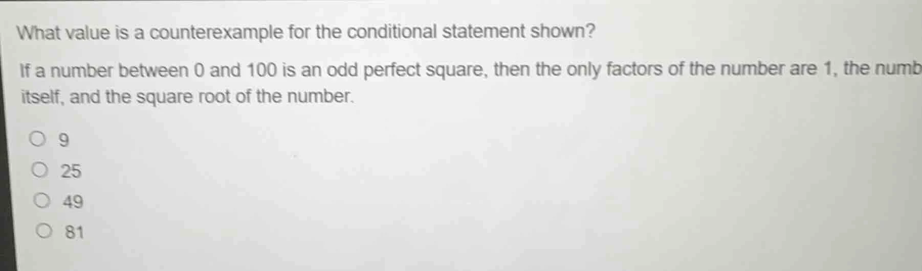what value is a counterexample for the conditional statement shown? if …