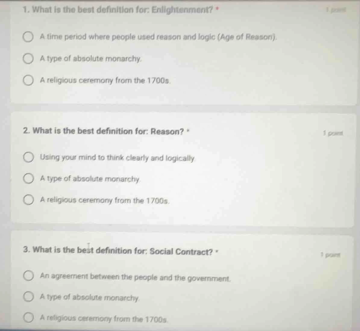 1. what is the best definition for: enlightenment? *1 pointa time perio…