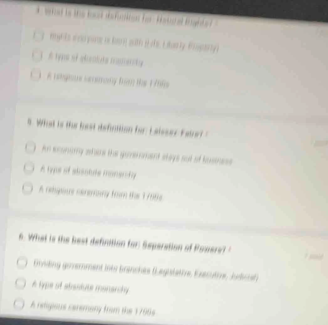 4. what is the best definition for: natural rights?rights everyone is b…