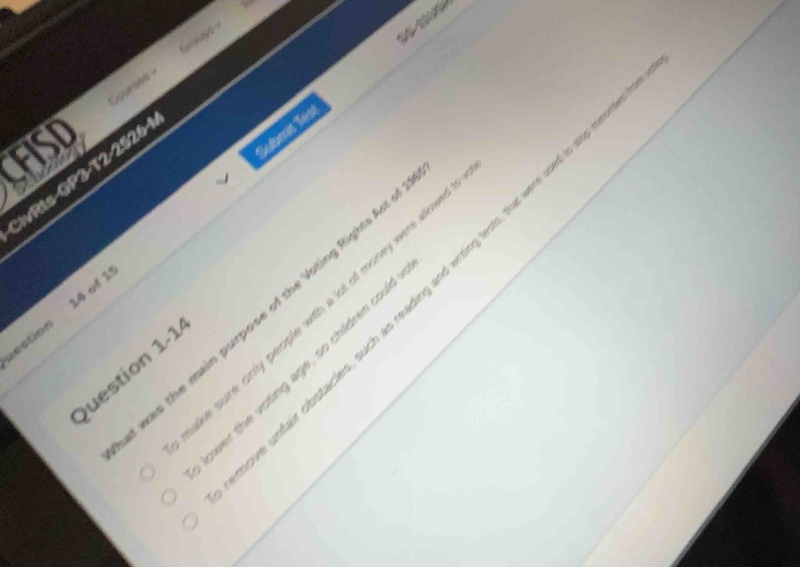 question 1-14 what was the main purpose of the voting rights act of 196…