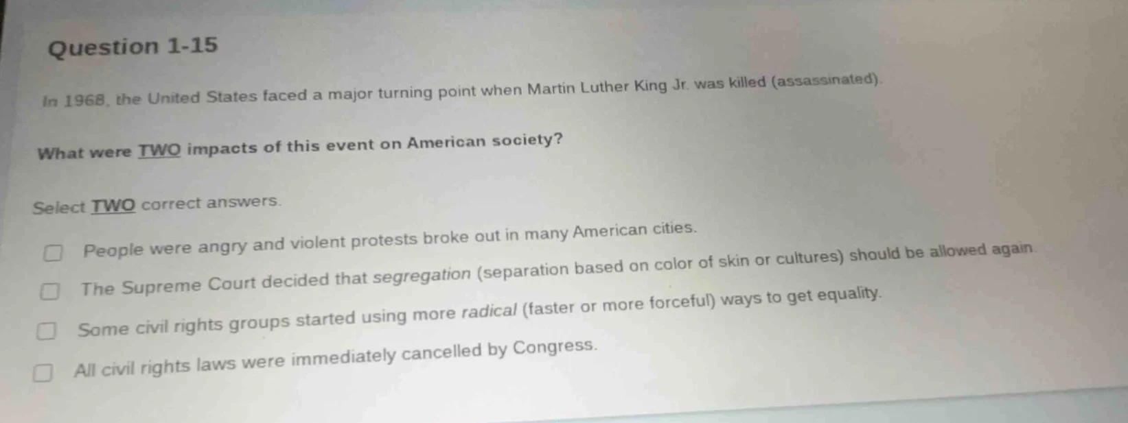 question 1-15 in 1968, the united states faced a major turning point wh…