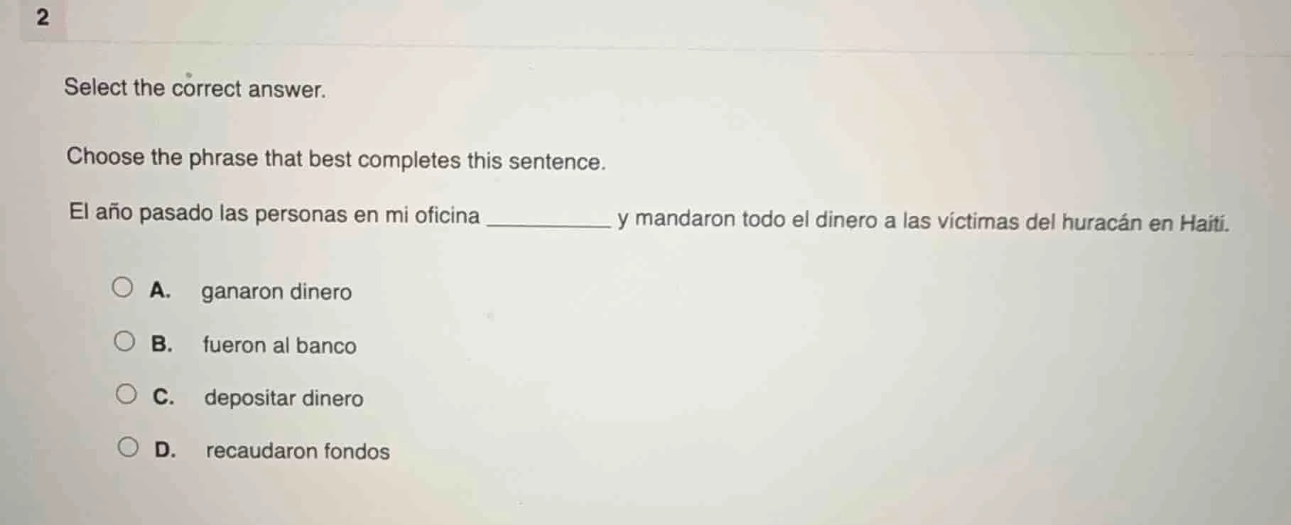 2 select the correct answer. choose the phrase that best completes this…