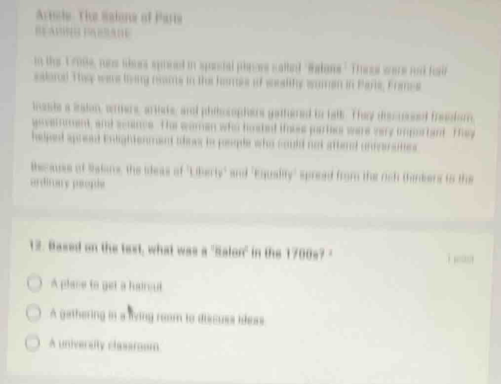 article: the salons of paris reading passage in the 1700s, new ideas sp…