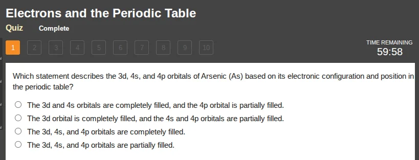 electrons and the periodic table quiz complete 1 2 3 4 5 6 7 8 9 10 tim…