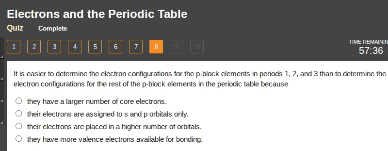 electrons and the periodic table quiz complete 1 2 3 4 5 6 7 8 9 10 tim…