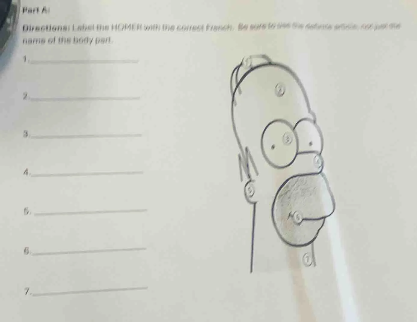 part a:directions: label the homer with the correct french. be sure to …