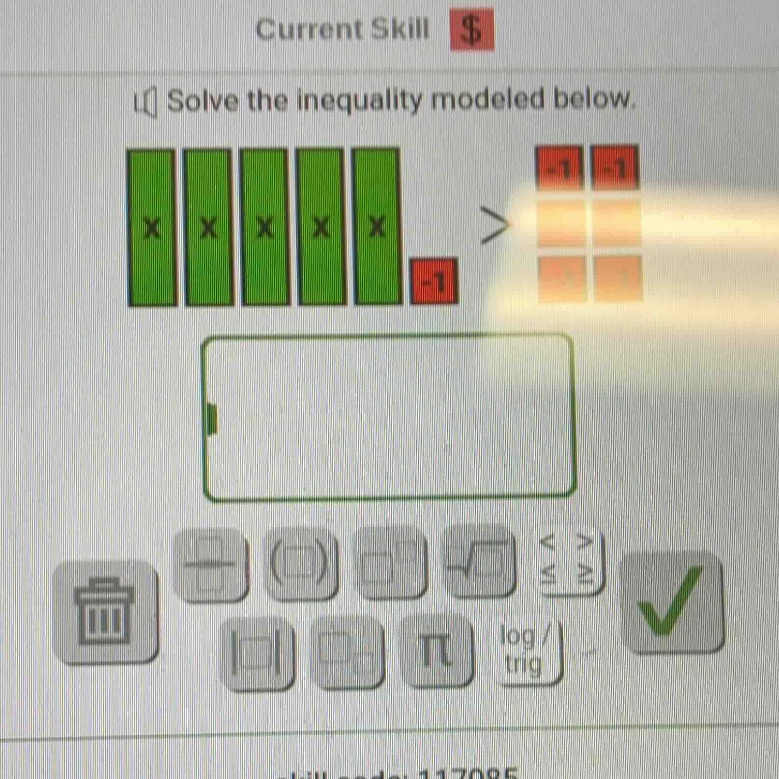 current skill $ solve the inequality modeled below.