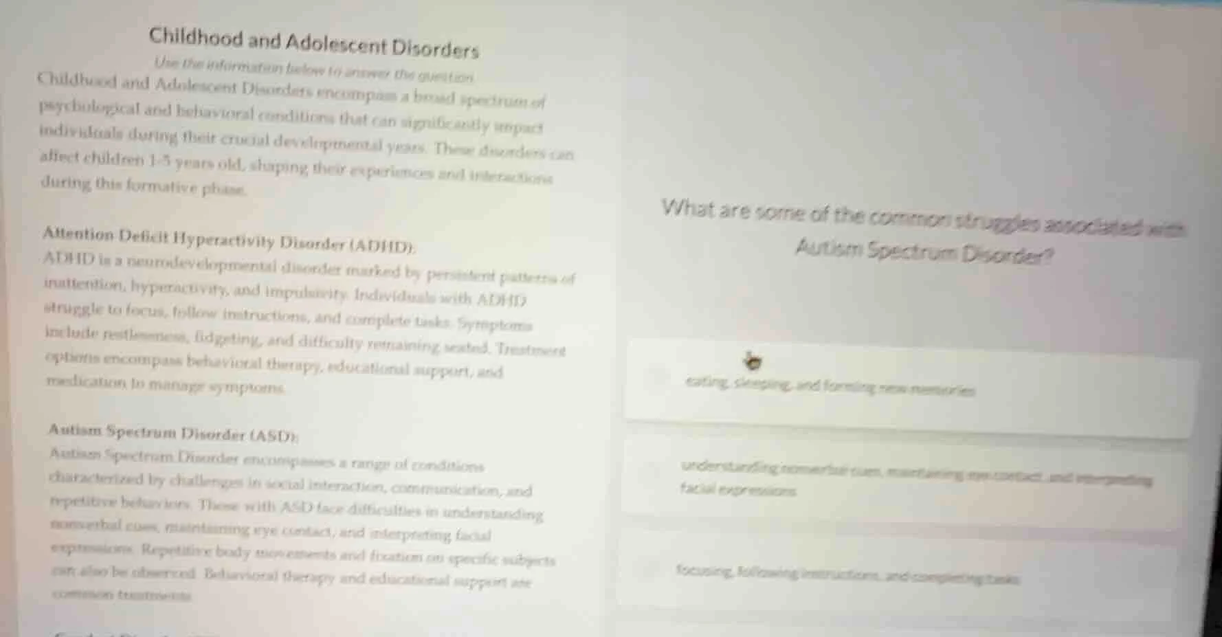 childhood and adolescent disorders use the information below to answer …