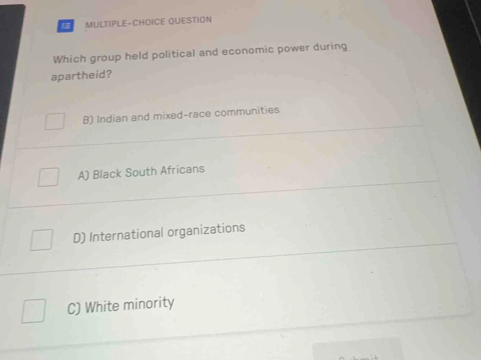 multiple-choice question which group held political and economic power …