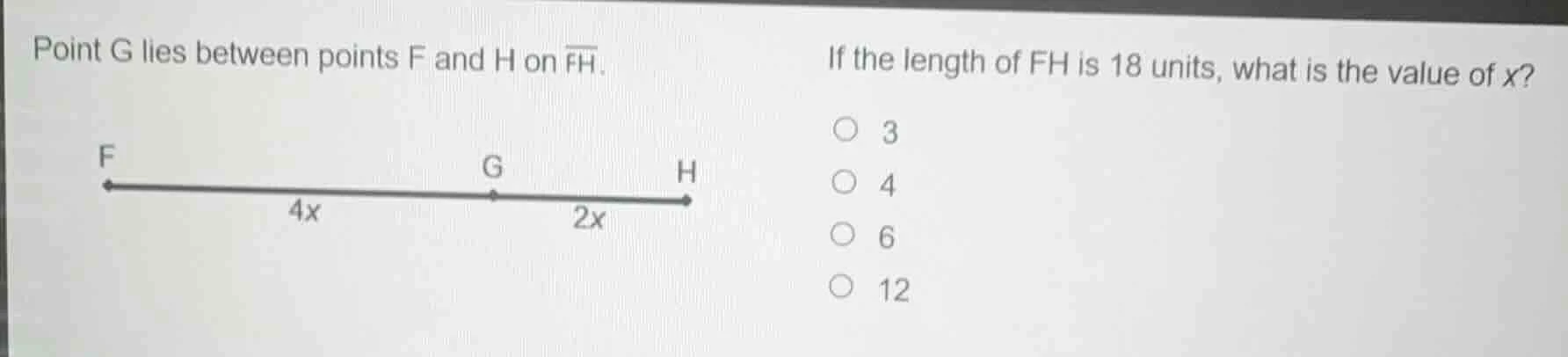 point g lies between points f and h on $overline{fh}$. if the length of…
