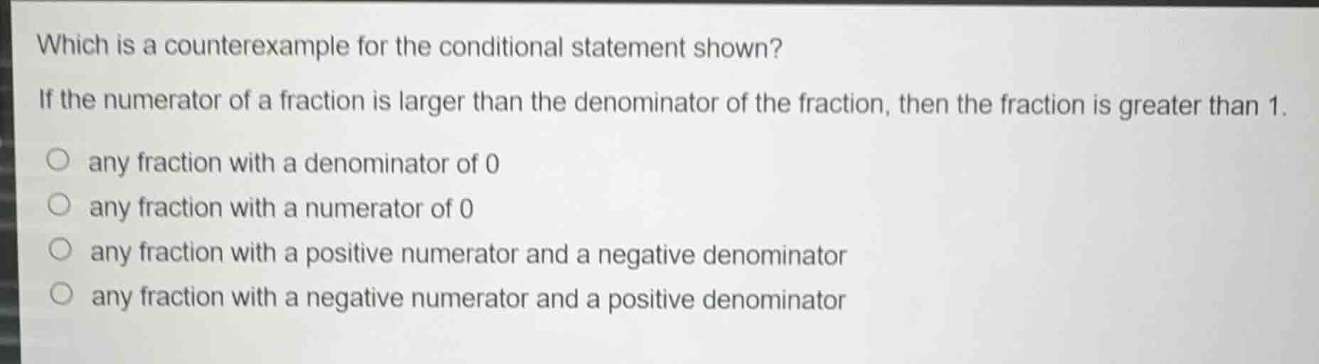 which is a counterexample for the conditional statement shown? if the n…