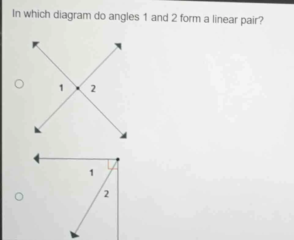 in which diagram do angles 1 and 2 form a linear pair?