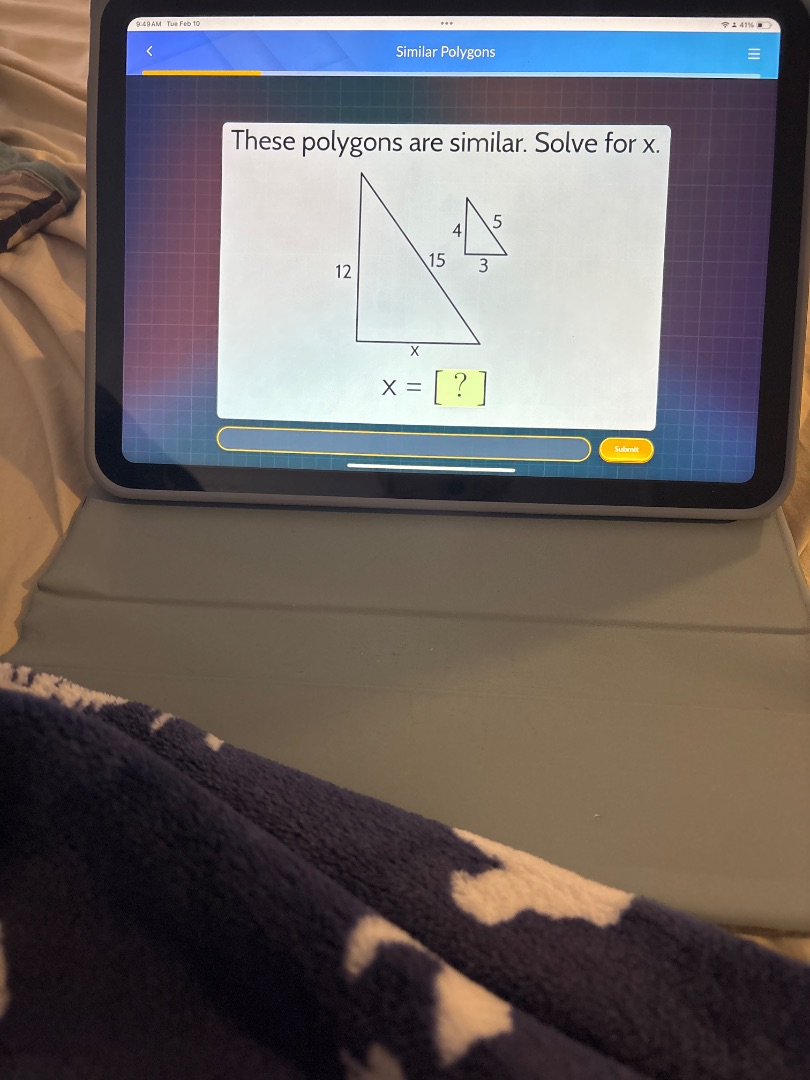similar polygons these polygons are similar. solve for x. x = ?