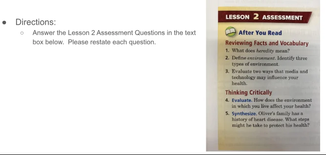 directions: ○ answer the lesson 2 assessment questions in the text box …