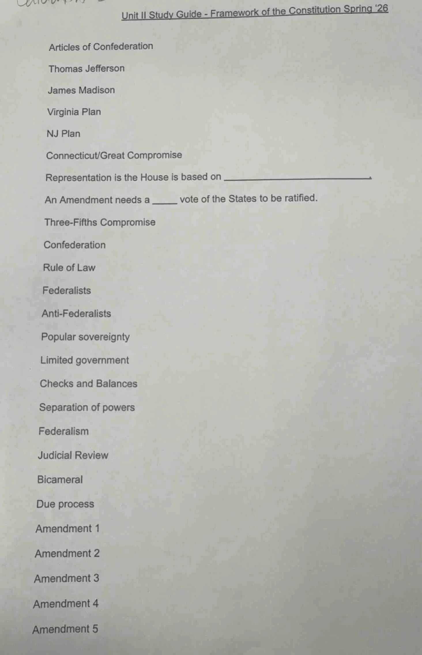 unit ii study guide - framework of the constitution spring 26 articles …