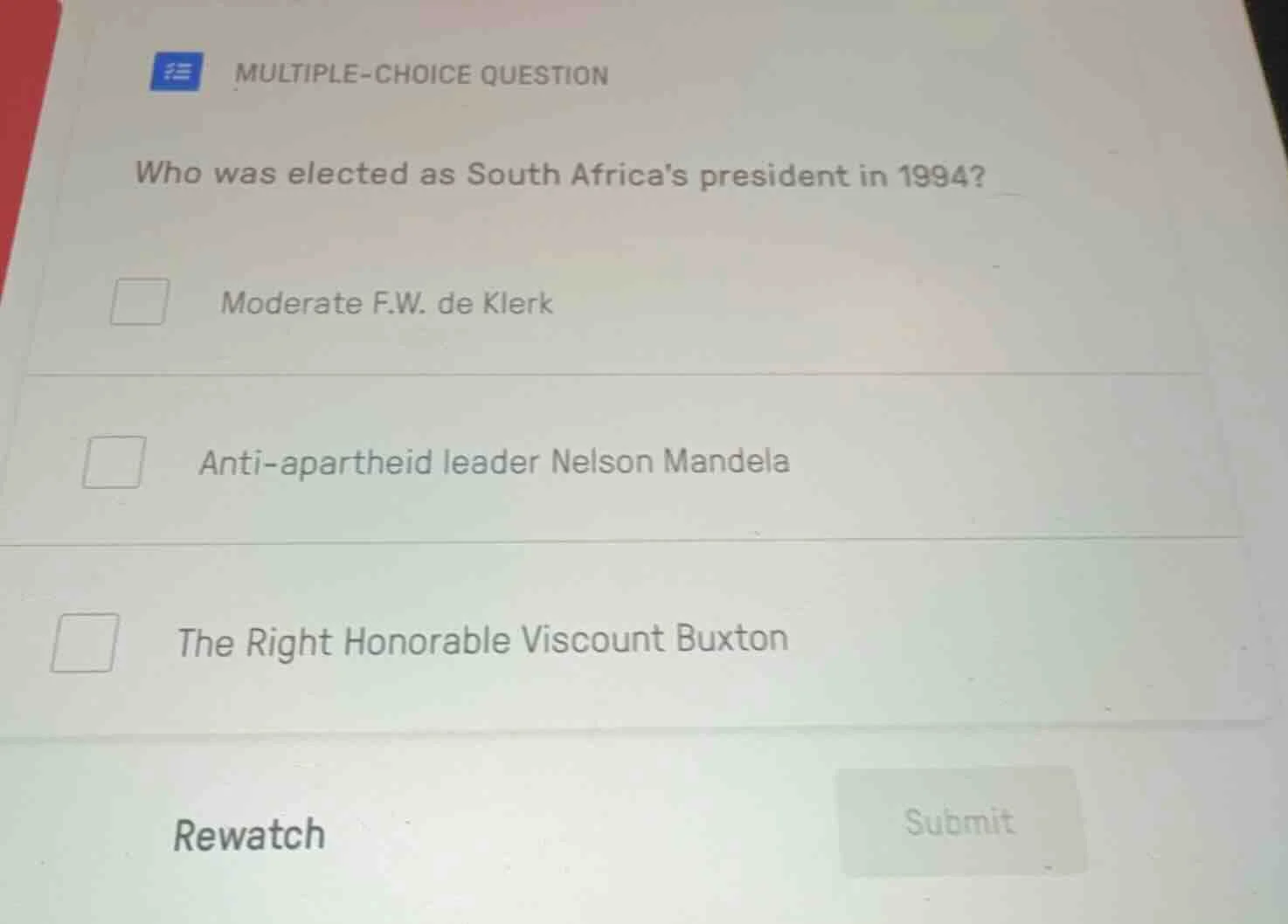 multiple-choice question who was elected as south africas president in …