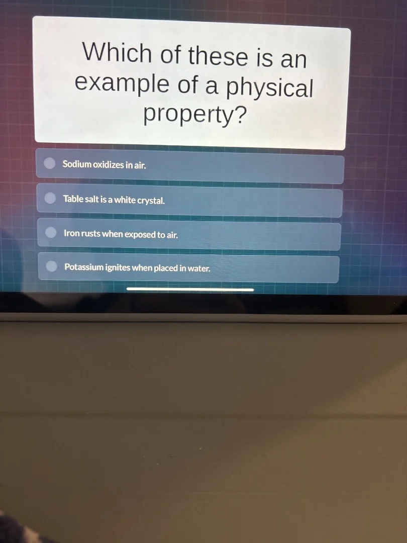 which of these is an example of a physical property? sodium oxidizes in…