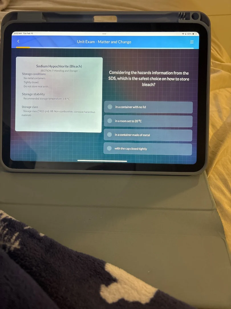 unit exam - matter and change sodium hypochlorite(bleach) section 7: ha…