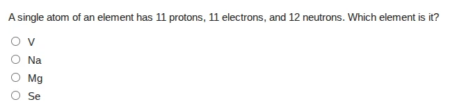 a single atom of an element has 11 protons, 11 electrons, and 12 neutro…