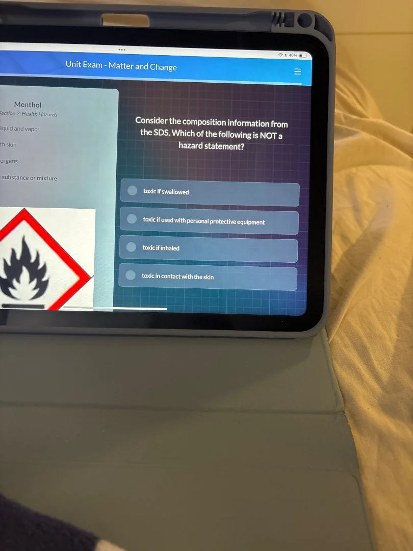 unit exam - matter and change menthol section 2: health hazards liquid …