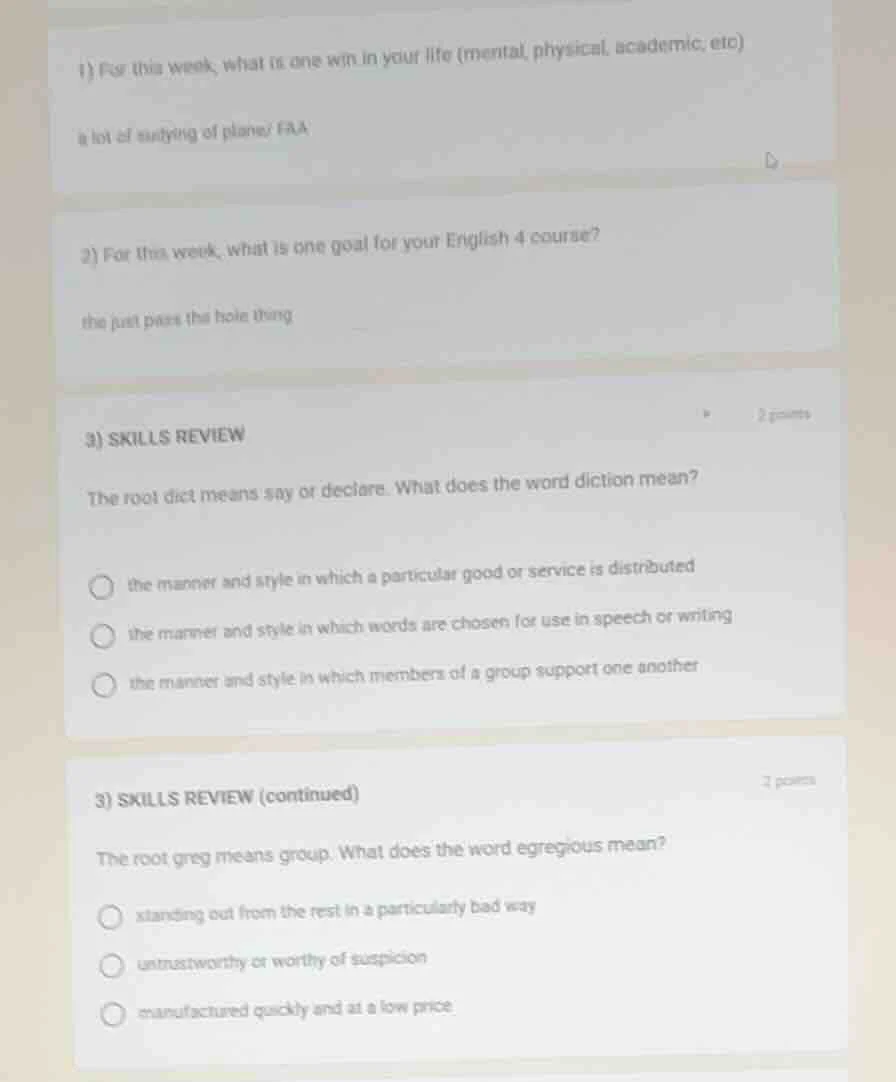 1) for this week, what is one win in your life (mental, physical, acade…
