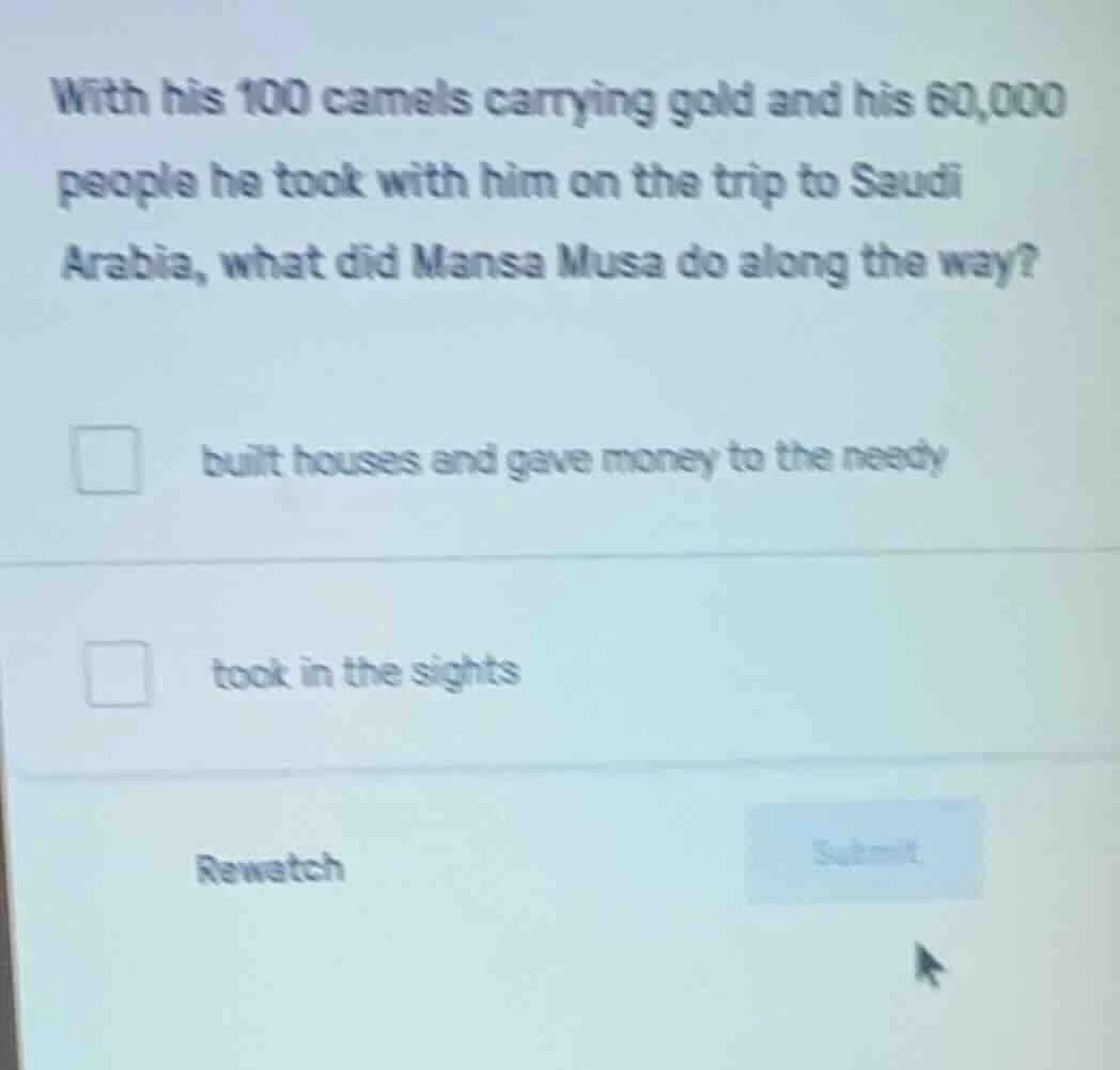 with his 100 camels carrying gold and his 60,000 people he took with hi…