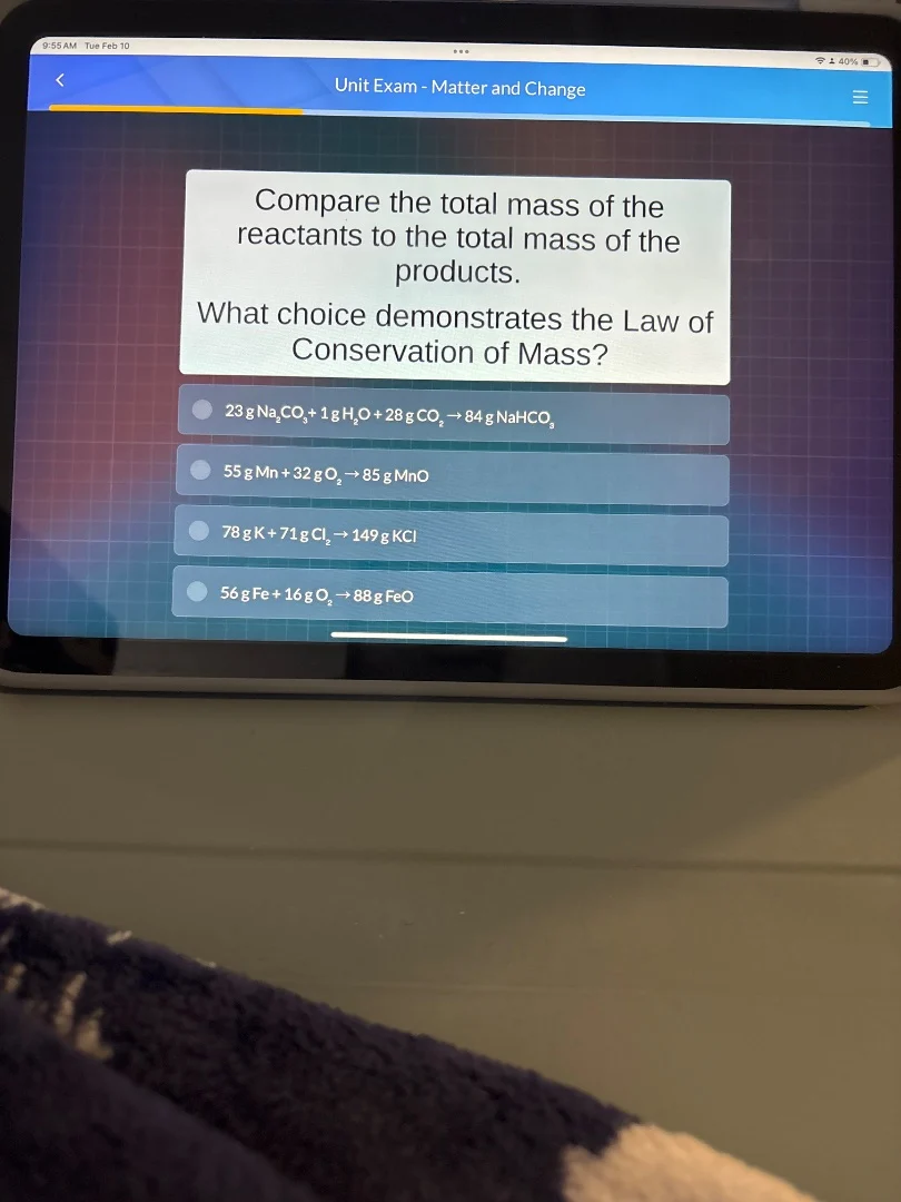 unit exam - matter and change compare the total mass of the reactants t…