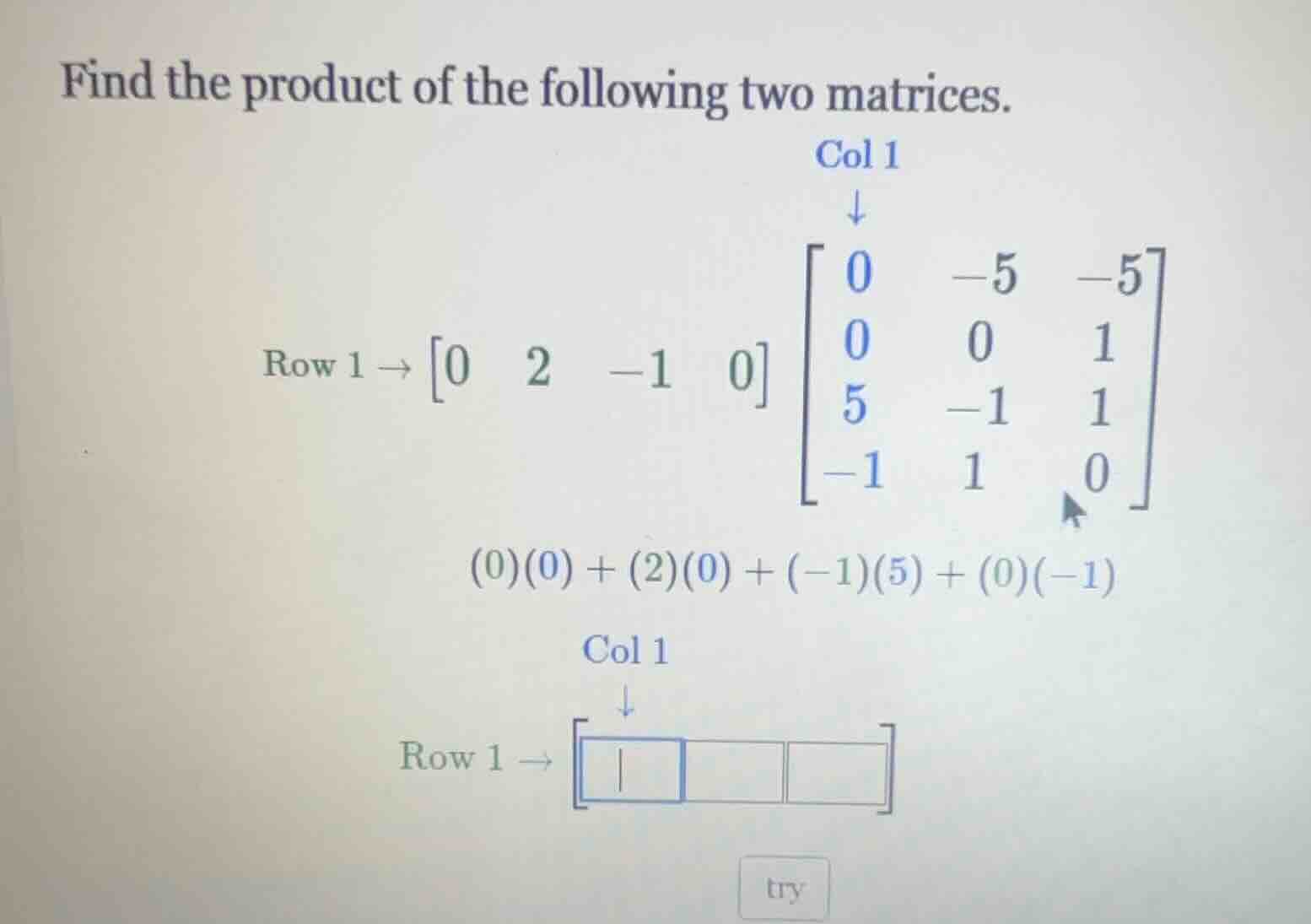 find the product of the following two matrices. row 1 $ ightarrow \begi…