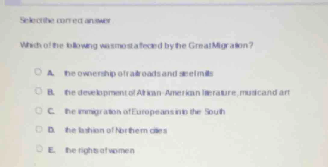 select the correct answer which of the following was most affected by t…