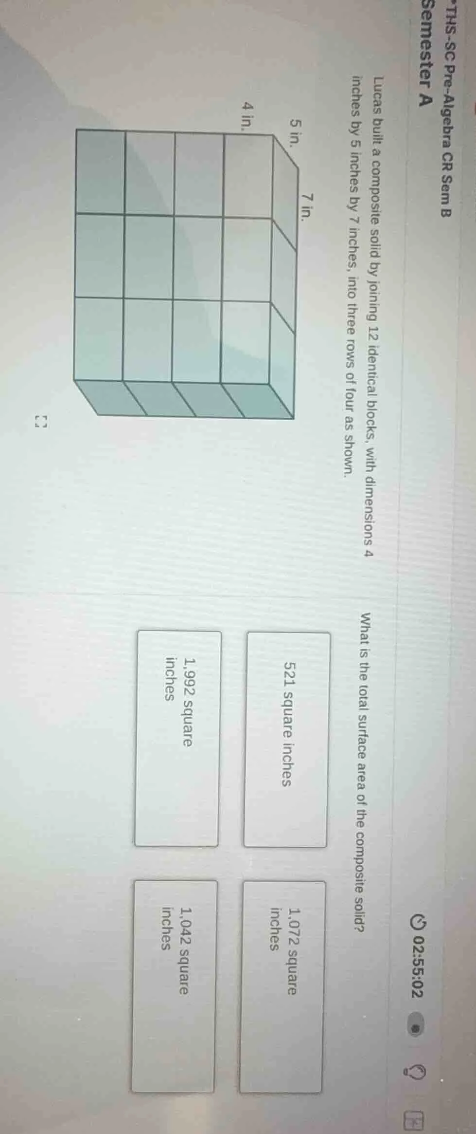 ths-sc pre-algebra cr sem bsemester alucas built a composite solid by j…