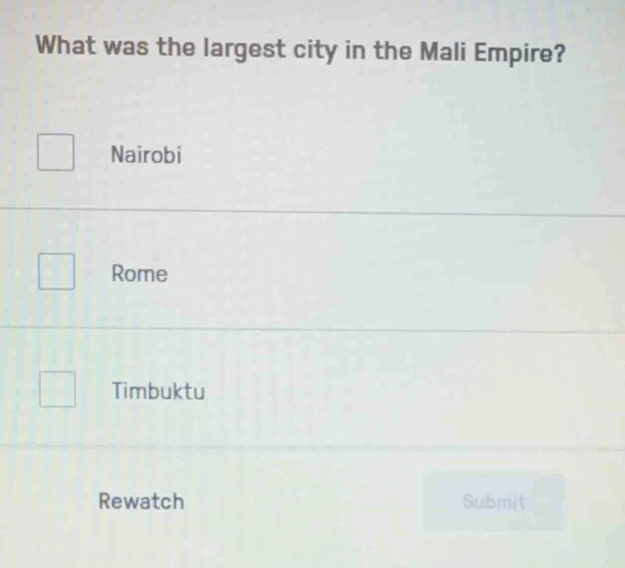 what was the largest city in the mali empire?nairobirometimbukturewatch…