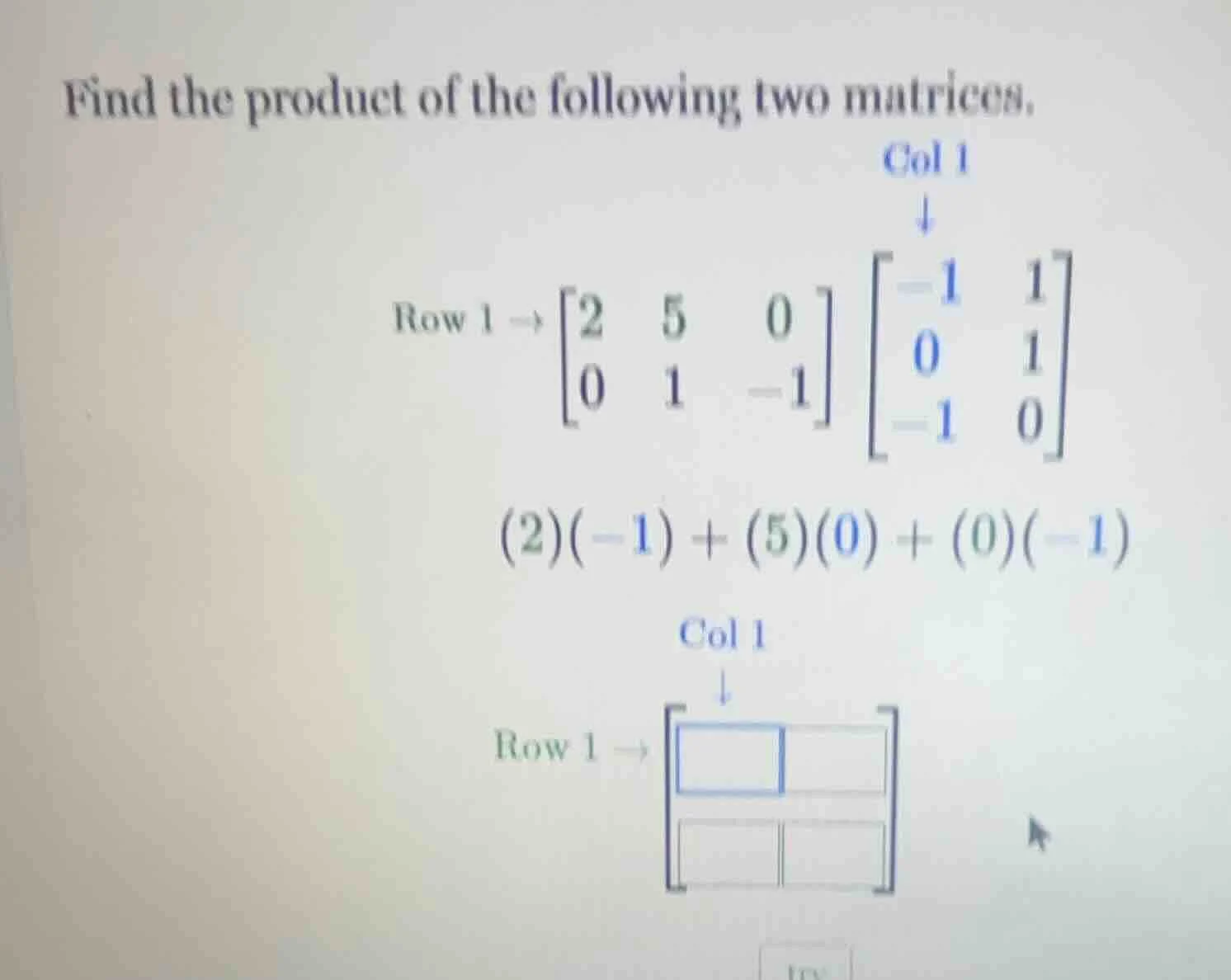 find the product of the following two matrices. row 1 $ ightarrow \begi…