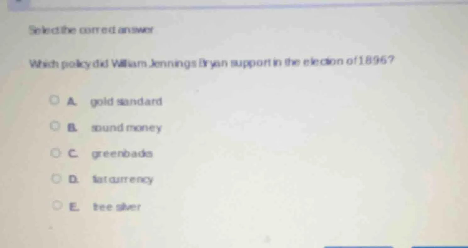 select the correct answer which policy did william jennings bryan suppo…