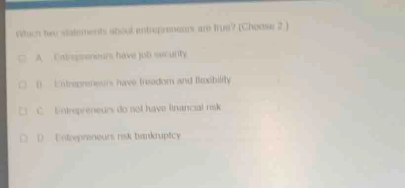which two statements about entrepreneurs are true? (choose 2 ) a entrep…