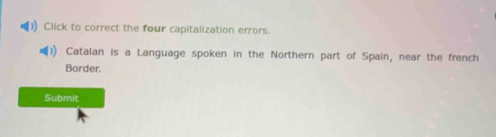 click to correct the four capitalization errors. catalan is a language …