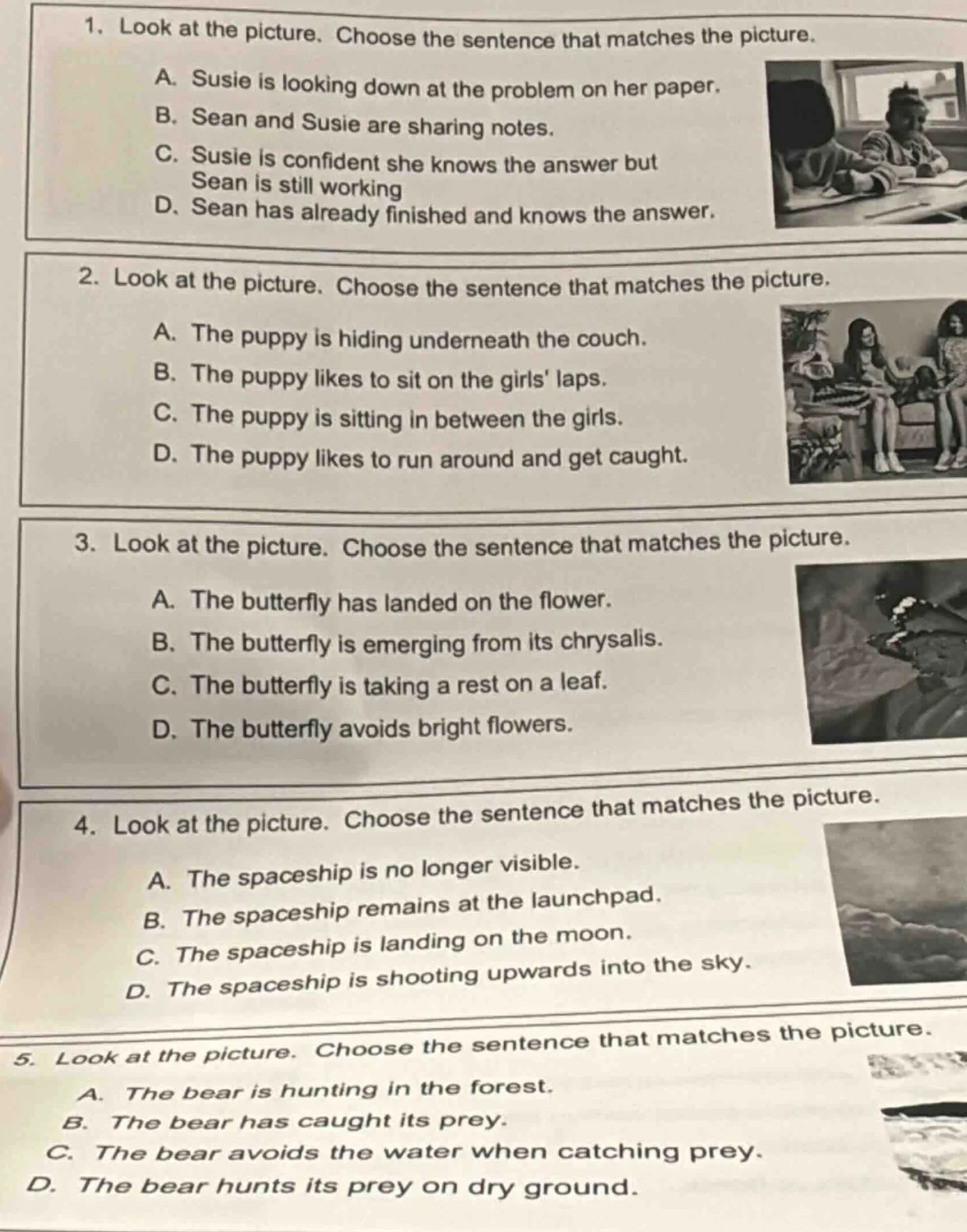 1. look at the picture. choose the sentence that matches the picture. a…