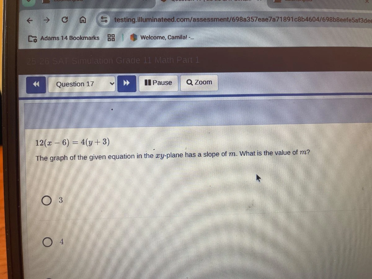 25 26 sat simulation grade 11 math part 1 question 17 $12(x - 6) = 4(y …